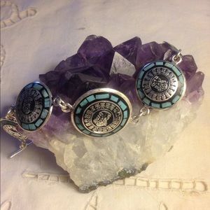 REAL SILVER turquoise aztec bracelet with clasp